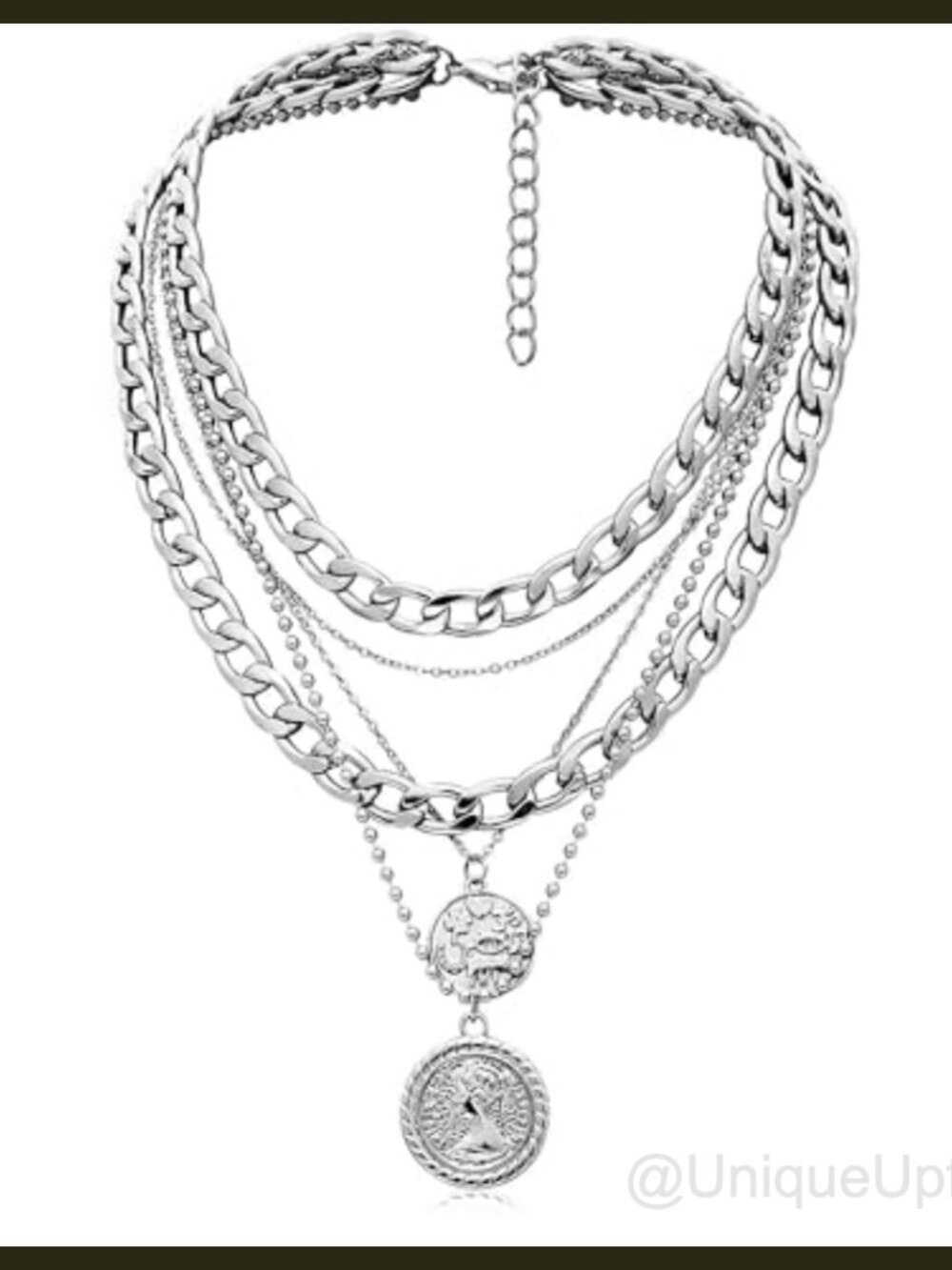 Layered Coin Pendant Necklace Set Retro 5-in-1 Alloy Chunky Chains